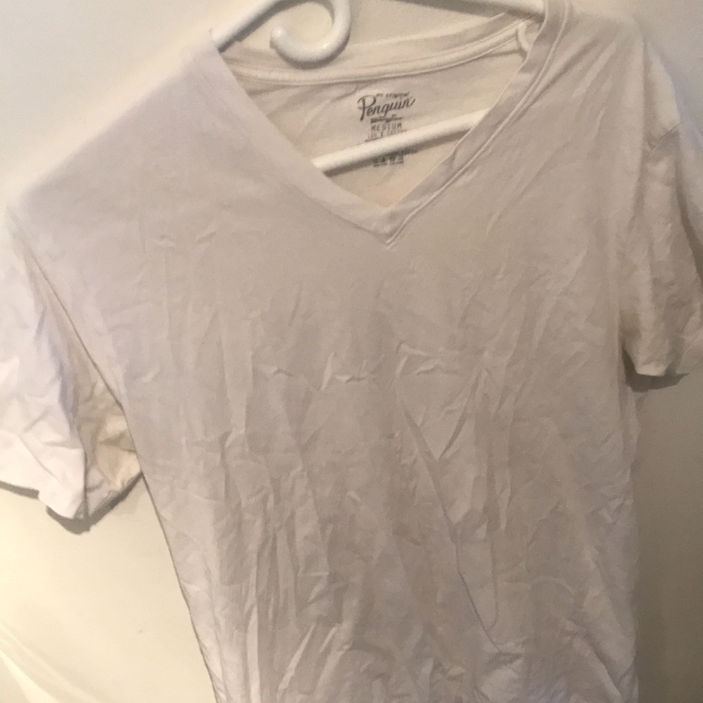 Original Penguin White V Neck Tshirt with Silver Penguin logo Stitched Perfect!